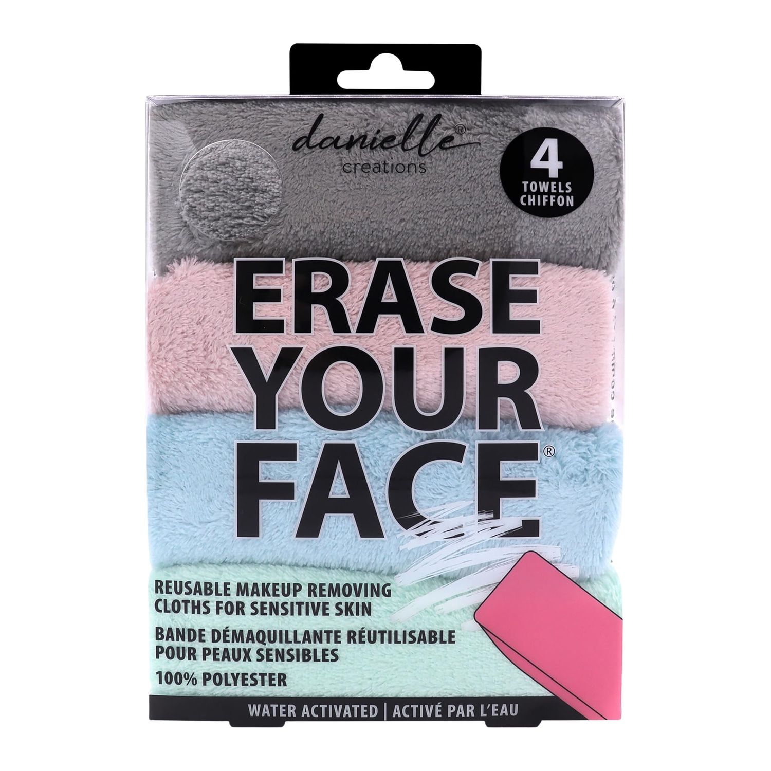 ERASE YOUR FACE Makeup Remover Cloths - Reusable Microfiber Face Towels to Cleanse &amp; Remove Makeup - Water Activated, Dual-Sided Design for Easy Use - Pastel (4 Count)