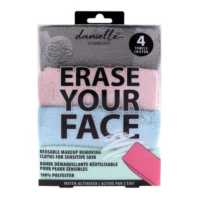 ERASE YOUR FACE Makeup Remover Cloths - Reusable Microfiber Face Towels to Cleanse &amp; Remove Makeup - Water Activated, Dual-Sided Design for Easy Use - Pastel (4 Count)