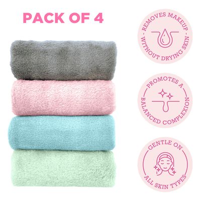 ERASE YOUR FACE Makeup Remover Cloths - Reusable Microfiber Face Towels to Cleanse &amp; Remove Makeup - Water Activated, Dual-Sided Design for Easy Use - Pastel (4 Count)