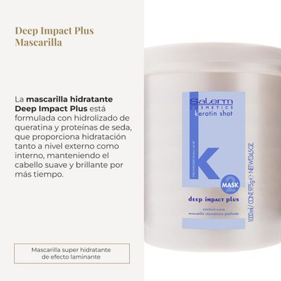 Salerm - Hydrating Hair Mask - Deep Impact Plus - 1000 ml - Deep Hair Hydration - For Use After Keratin Shot + Keramix Treatment - Smooth and Straight Hair