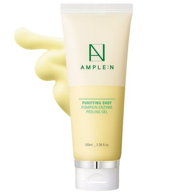 AMPLE:N Purifying Shot Pumpkin Enzyme Peeling Gel - Exfoliating Peeling Gel with Centella Asiatica Extract and Ginseng - Gentle Gommage Exfoliant for Face - For Oily and Sensitive Skin, 3.38 fl.oz.