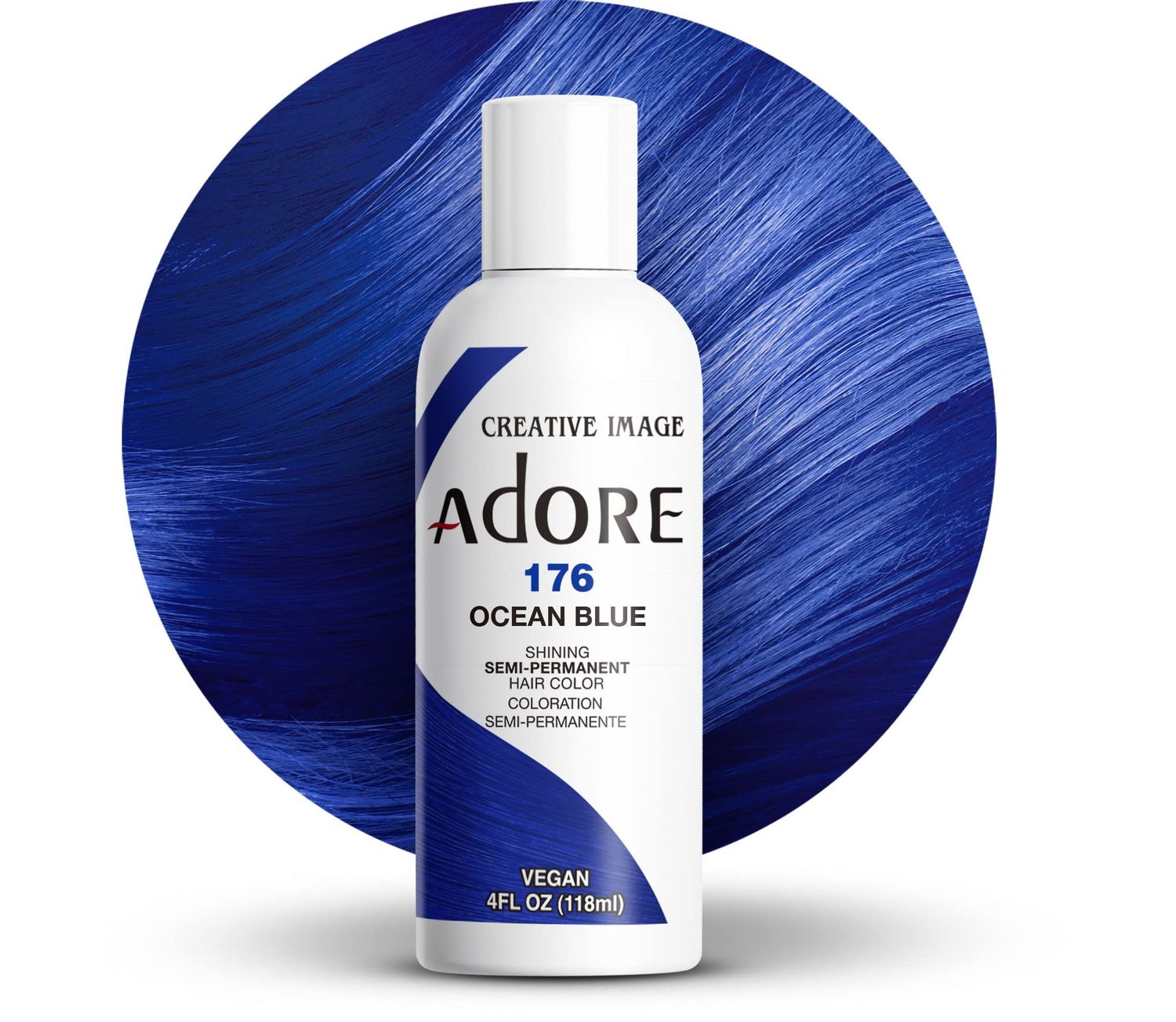 Adore Semi Permanent Hair Color - Vegan and Cruelty-Free Blue Hair Dye - 4 Fl Oz - 176 Ocean Blue (Pack of 1)