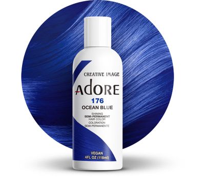 Adore Semi Permanent Hair Color - Vegan and Cruelty-Free Blue Hair Dye - 4 Fl Oz - 176 Ocean Blue (Pack of 1)