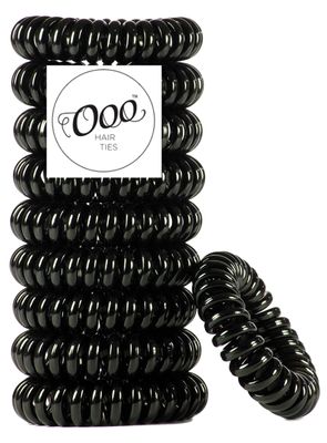 10 Pack Painless PATENTED OOO Hair Ties. Ponytail holder spiral coil traceless rubber bands. Best kids girls woman accessory all types of hair. Exercise, work &amp; everyday. LARGE SIZE (Black)