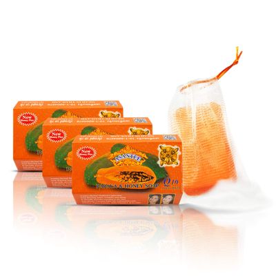 ASANTEE PAPAYA &amp; HONEY Soap Bars with Vitamin C,E and Q10 Skin Cleansing 4.40 Oz (Pack of 3)