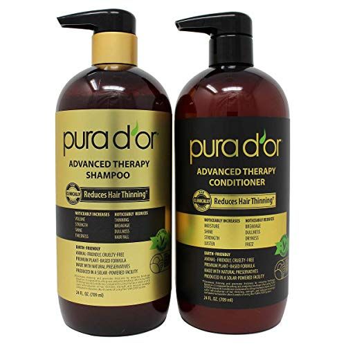 PURA D'OR Advanced Therapy System Clinically Proven to Reduce Hair Thinning - Paraben Free, Argan Oil Scent - Shampoo and Conditioner Set for Fine Hair - 100% Natural Preservative - 2.5 lbs
