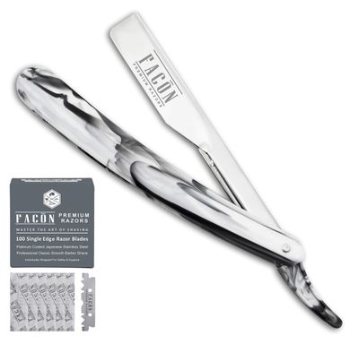 100 BLADES + Facn Professional Marble Straight Edge Barber Razor - Salon Quality Cut Throat Shavette