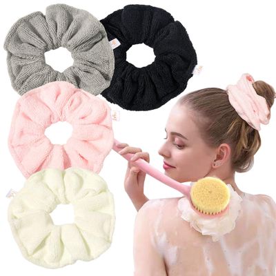 Ivyu Microfiber Hair Drying Scrunchies Towel Fiber Large Big Scrunchie for Curl Hair for Shower Wet Anti Frizz Hair Products Absorbent Fast Terry Cloth Sleep Scrunchy