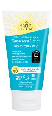 Earth Mama Uber-Sensitive Mineral Sunscreen Lotion SPF 40 | Reef Safe, Non-Nano Zinc, Contains Organic Colloidal Oatmeal | Steroid-Free Eczema Cream for Baby, Kid &amp; Family, 3-Ounce