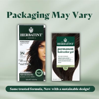 Herbatint Permanent Haircolor Gel, 3N Dark Chestnut, Alcohol Free, Vegan, 100% Grey Coverage - 4.56 oz