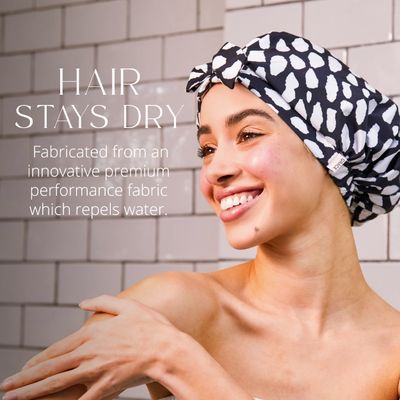 GRACE &amp; COMPANY Luxury Shower Cap For Women - 100% Waterproof, Reusable, Washable &amp; Breathable Shower Caps - Casablanca