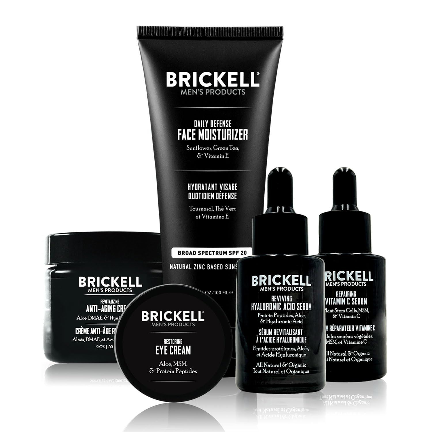 Brickell Men&#39;s Complete Defense Anti Aging Routine, Night Face Cream, Vitamin C Day and Night Serum, Facial Moisturizer w/SPF and Eye Cream, Natural and Organic, Unscented