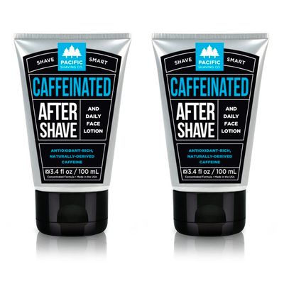 Pacific Shaving Company Caffeinated Aftershave, Men&#39;s Grooming Product - Antioxidant Daily Face Lotion + After Shave - Soothing Aloe &amp; Spearmint Post Shave Balm for Sensitive Skin (3.4 Fl Oz, 2 Pack)