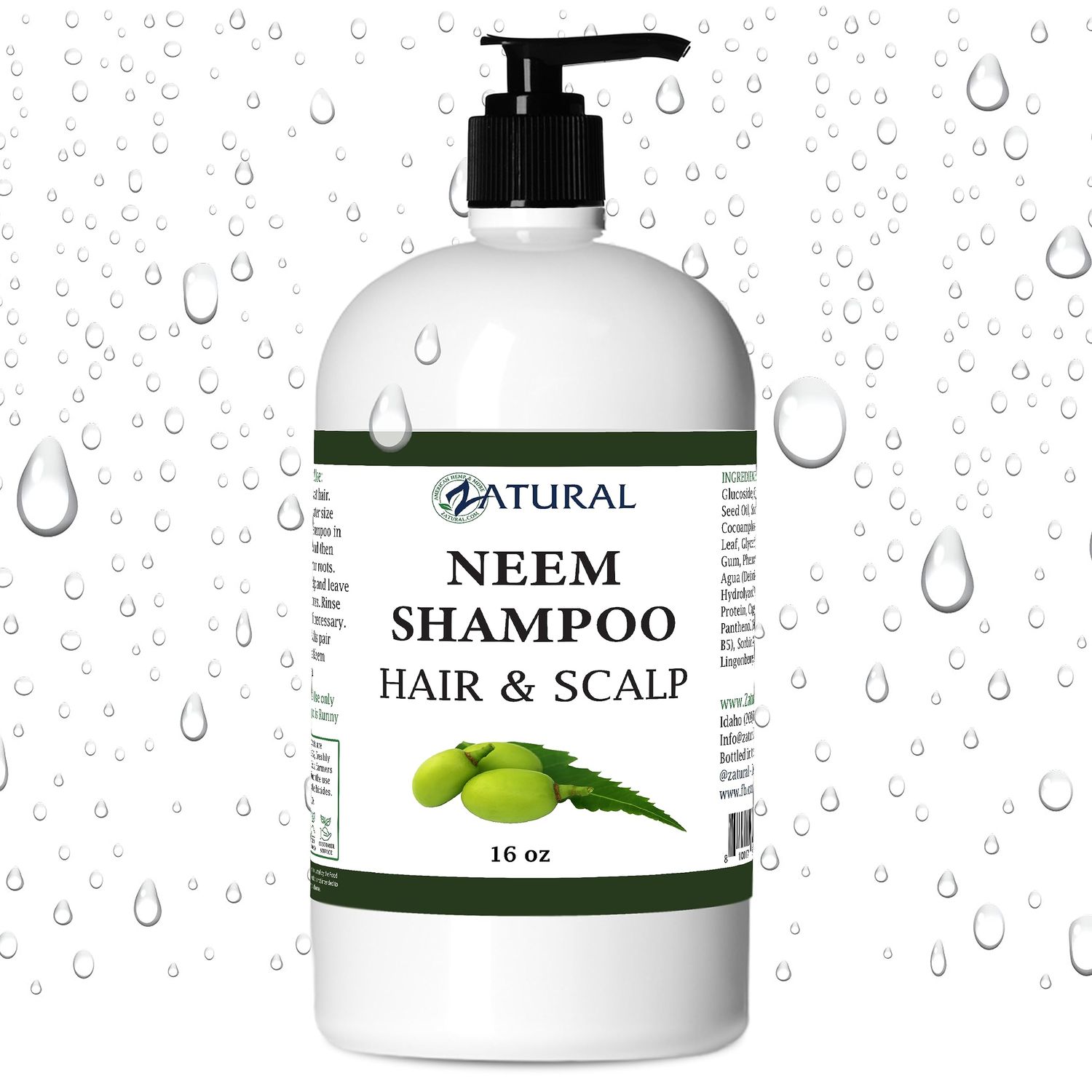 Zatural - Naked Neem - Neem Shampoo, Natural Soothing Scalp Shampoo (16oz Shampoo)