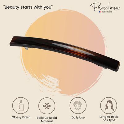 Parcelona French 4 Inches Long and Thin Celluloid Tortoise Shell Hair Clip Barrette by Parcelona