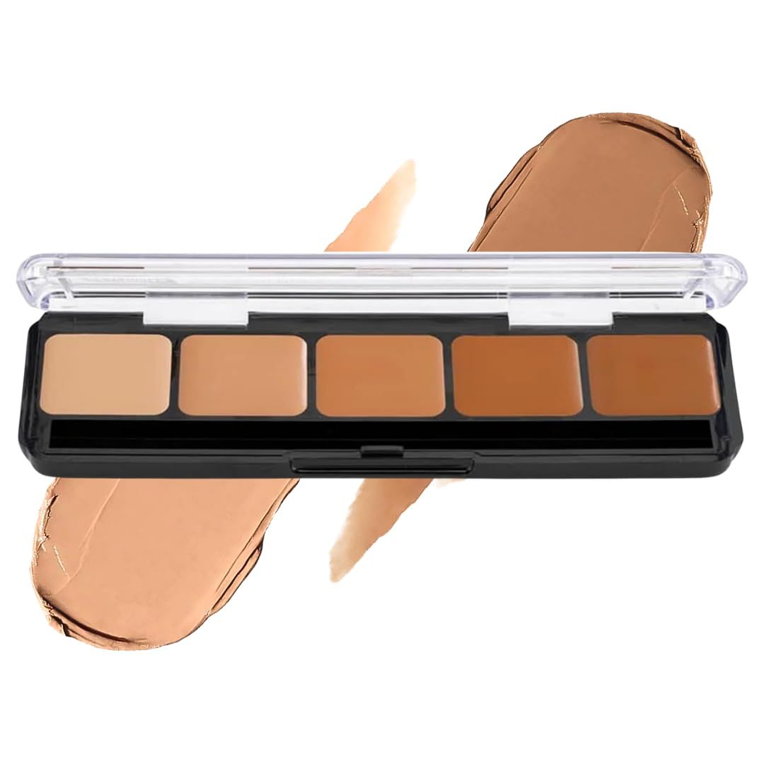 Graftobian HD Glamour Crme Foundation Palette (Warm #2) - High Definition 5 Color Makeup Palette, Cream Based Foundation Concealer and Contour Palette, Full Coverage - Medium Warm Skin Shades