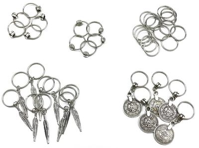 Hyamass 40pcs Antique Silver Ring Feather Coin Bead Charms Pendant Braid Hair Clip Headband Hair Accessories