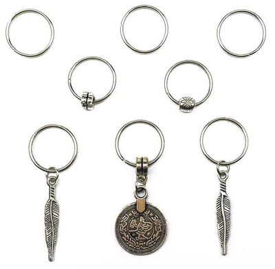 Hyamass 40pcs Antique Silver Ring Feather Coin Bead Charms Pendant Braid Hair Clip Headband Hair Accessories