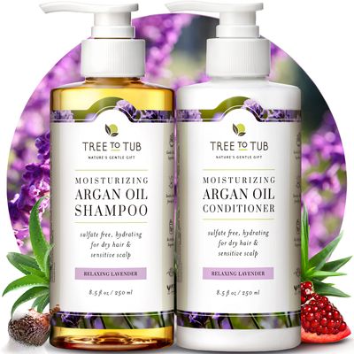 Tree To Tub Hydrating Sulfate Free Shampoo and Conditioner Set for Dry Hair, Dry Scalp, Frizz - Moisturizing Argan Oil Shampoo and Conditioner for Women &amp; Men w/Organic Aloe Vera All Natural Lavender