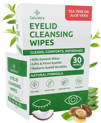 SaluVera Eyelid Wipes with Tea Tree and Aloe Vera | Eye Lid Cleaning Wipes for Dry and Itchy Eyes Relief | Natural Ingredients Eyelid Scrub for Daily Usage - Pack of 30