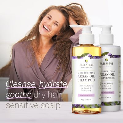Tree To Tub Hydrating Sulfate Free Shampoo and Conditioner Set for Dry Hair, Dry Scalp, Frizz - Moisturizing Argan Oil Shampoo and Conditioner for Women &amp; Men w/Organic Aloe Vera All Natural Lavender
