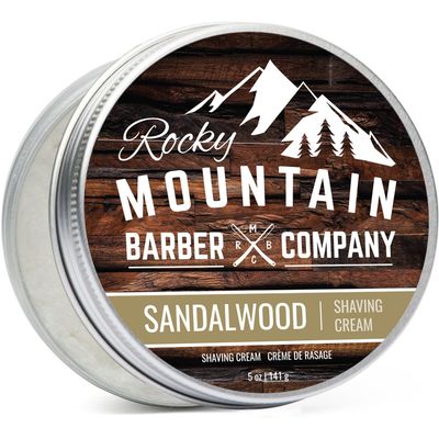 Shaving Cream for Men with Sandalwood Essential Oil - Thick Lather for Traditional and Cartridge Shaving - by Rocky Mountain Barber Company - 5oz Tin