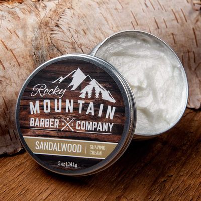 Shaving Cream for Men with Sandalwood Essential Oil - Thick Lather for Traditional and Cartridge Shaving - by Rocky Mountain Barber Company - 5oz Tin