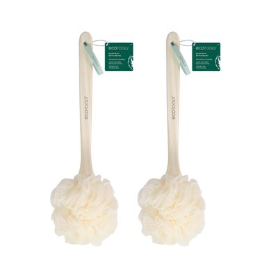 EcoTools EcoPouf Bath Brush, Loofah Brush for Bath &amp; Shower, Made with Long Handle &amp; Recycled, Soft Netting for Gentle Exfoliation, Back Brush for Men &amp; Women, Eco-Friendly &amp; Cruelty-Free, 2 Count