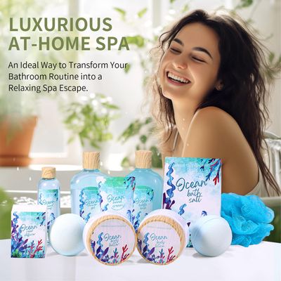 Spa Gift Baskets for Women, Bath and Body Gift Set for Women, 12Pcs Ocean Spa Sets Includes Bubble Bath, Body Lotion,Bath Gifts for Women, Christmas Spa Basket Bath Set