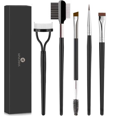 KINGMAS Eyebrow Brush &amp; Eyelash Separator Eyeliner Brush and Brow Comb Lash Spoolie Brush, Steel Mascara Comb Grooming Brush, 5Pcs Eye Makeup Tools