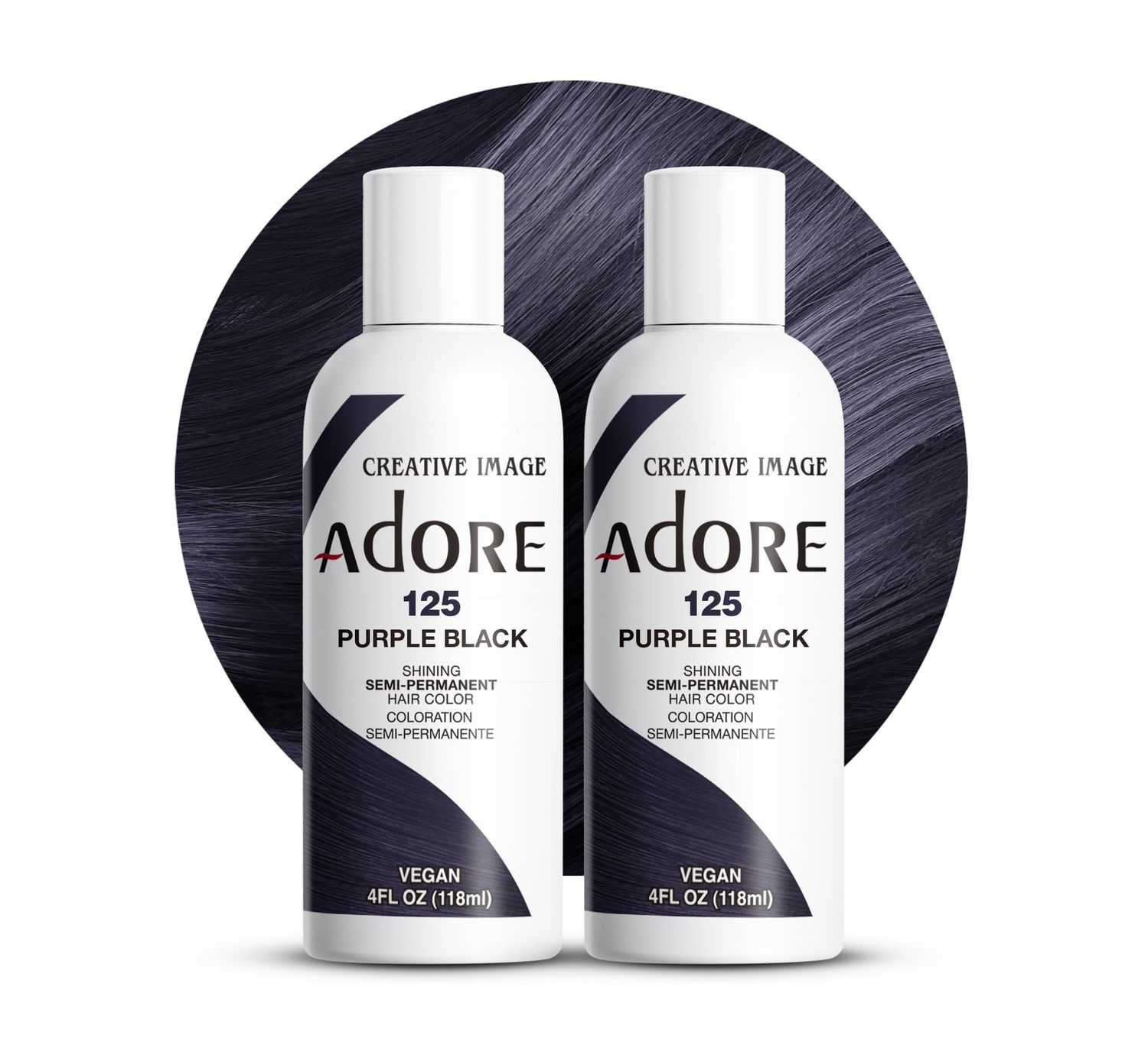 Adore Semi Permanent Hair Color - Vegan and Cruelty-Free Black Hair Dye - 4 Fl Oz - 125 Purple Black (Pack of 2)