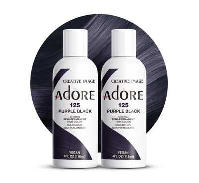 Adore Semi Permanent Hair Color - Vegan and Cruelty-Free Black Hair Dye - 4 Fl Oz - 125 Purple Black (Pack of 2)