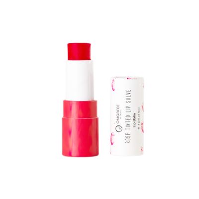 Omorfee 100% Organic Tinted Lip Balm Stick Treatment, Natural Lip Tint Gloss, Long Lasting Rose Lip Tint, Strawberry Flavor, Beetroot &amp; Cocoa Butter, Pink Red Color, Moisturizing Lip Balm - 6g/0.21Oz