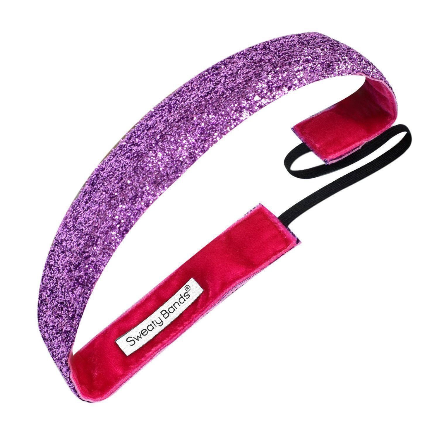 Sweaty Bands Womens and Girl Headband - Non-Slip Velvet-Lined Glitter Hairband - Viva Diva Pink 1-Inch