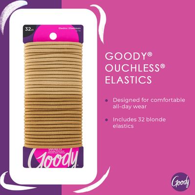 Goody Ouchless Elastic Hair Tie - 32 Count, Blonde - 4MM for Medium Hair - Slideproof Pain-Free Hair Accessories for Men, Women, Boys, and Girls - Perfect for Long Lasting Braids, Ponytails, and More
