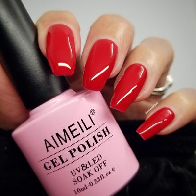 AIMEILI Soak Off U V LED Red Gel Nail Polish - Pillar Box Red (064) 10ml