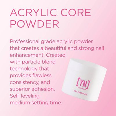 Young Nails Acrylic Core Powder - Self-Leveling Acrylic Nail Powder, Clear Nude Pink White Acrylic Powder for Nail Extenstion, Professional Grade, Superior Adhesion, Color - Pink, 45g