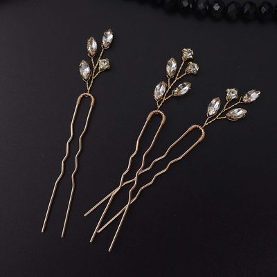 FXmimior Bridal Crystal Hair Pins Wedding Evening Party Hair Accessories Pack of 3 (gold)