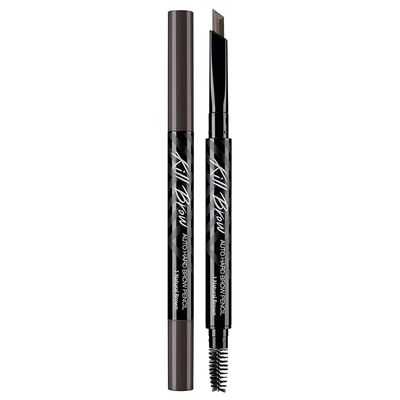 CLIO Kill Brow Auto Hard Eyebrow Pencil | Dual-End, Long Lasting, Waterproof, Smudge-Resistant, Spoolie Brush, Sharpener | Natural Brown (#01)