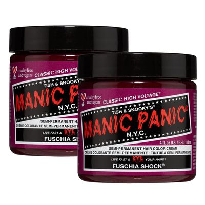 MANIC PANIC Fuschia Shock Hair Dye - Classic High Voltage - (2PK) Semi-Permanent Hair Color - Dark Pink Fuschia - For Dark &amp; Light Hair - Vegan, PPD &amp; Ammonia-Free - For Coloring Hair on Women &amp; Men