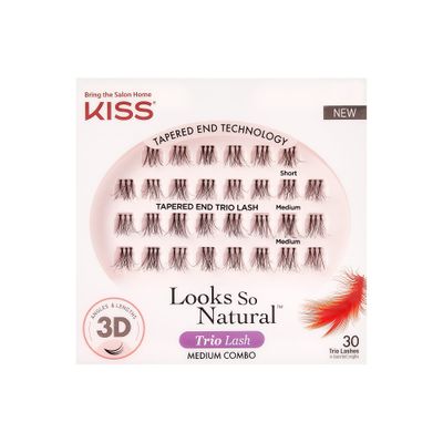 KISS Looks So Natural Trio Lash Medium Combo Pack, False Eyelashes with Tapered End Technology, 3D Lengths &amp; Angles, Easy Grip Tray with Built-In Glue Pocket, 30 Trio Lashes in Short &amp; Medium Lengths