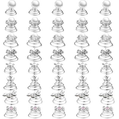 40 Pieces Spiral Hair Pins Swirl Hair Twists Coils Rhinestone Hair Spiral Jewelry Hair Pin Clip Accessories for Wedding Bridal Party Favors, 8 Styles