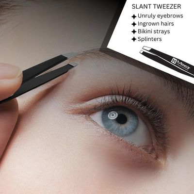 MACS TWEEZERS SET;- for Eyebrow Plucking, Ingrown Hair -Best for Eyebrow Hair, Facial Hair Removal - Stainless Steel Precision Sharp- Pointy Ends Meet Perfectly. (3 PCs Black Tweezers Set)
