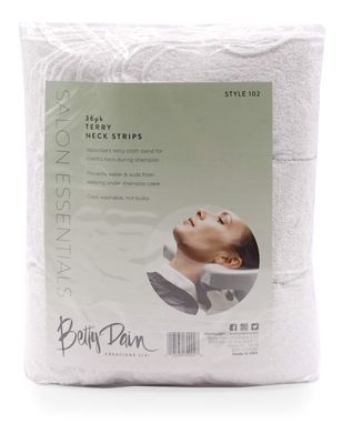 Betty Dain Neck Towel, Soft Terry, Keeps Clients Protected During Shampoos and Rinses, Spa Treatments, Adds Comfort Against Shampoo Bowl, Economical Solution to Paper Wraps, 36 Pack, White