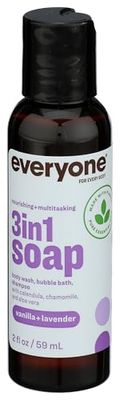 everyone for every body 3-in-1 Soap Travel Size, Body Wash, Bubble Bath, and Shampoo, Vanilla &amp; Lavender, 2 Fl Oz