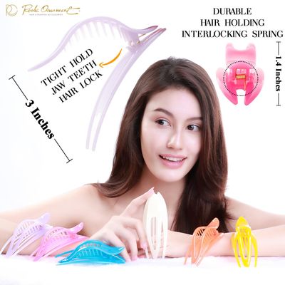 RC ROCHE ORNAMENT 6 Pcs Womens French Concord Curved Hair Clip No Slip Strong Grip Comfortable Hold Girls Ladies Beauty Accessory Pin Teeth Clamp, Medium Jelly Candy Multicolor