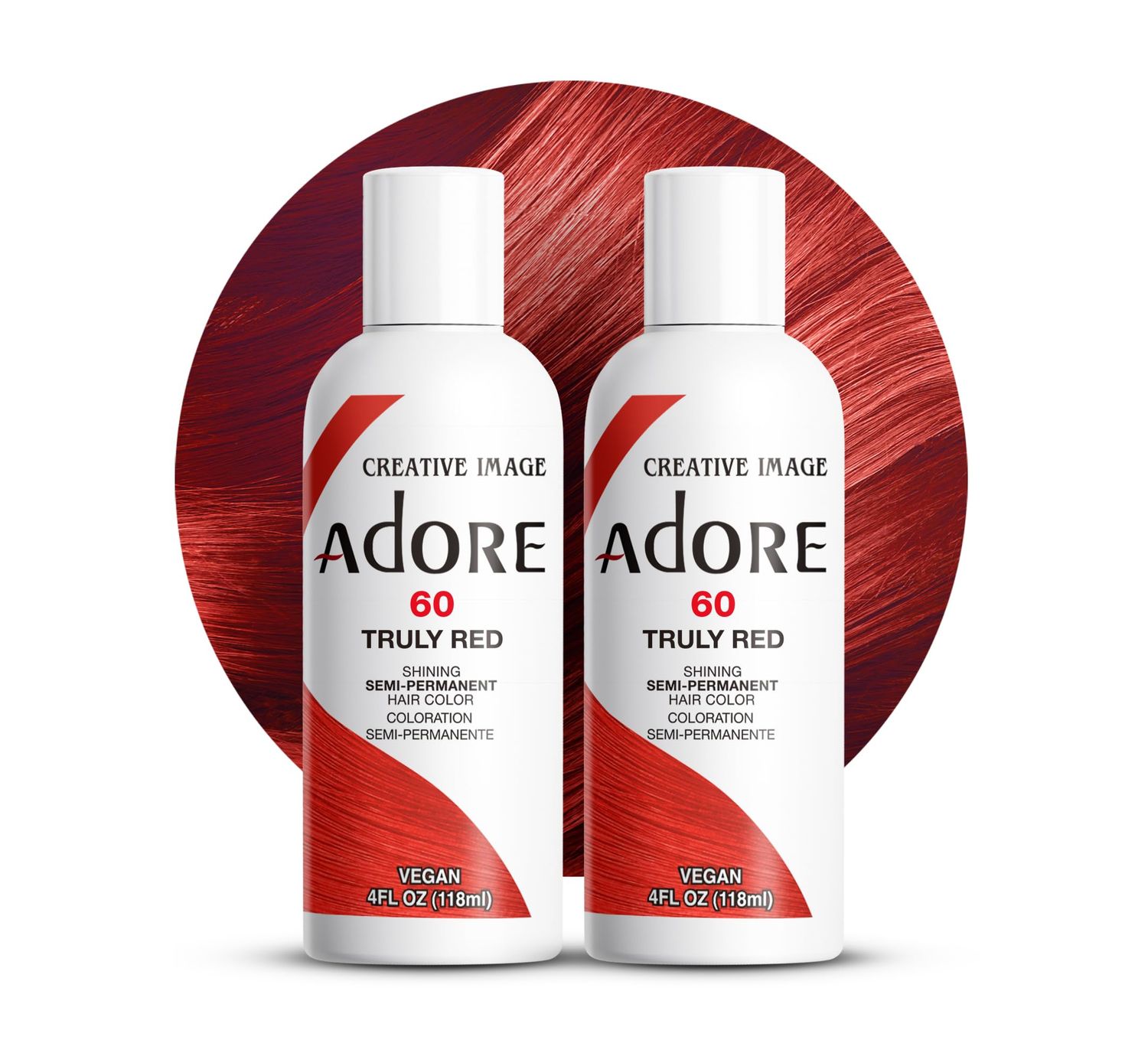 Adore Semi Permanent Hair Color - Vegan and Cruelty-Free Red Hair Dye - 4 Fl Oz - 060 Truly Red (Pack of 2)