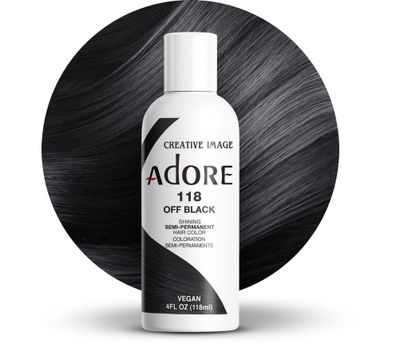 Adore Semi Permanent Hair Color - Vegan and Cruelty-Free Black Hair Dye - 4 Fl Oz - 118 Off Black (Pack of 1)