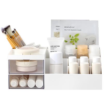 BREIS Multifunction Desk Organizer, Makeup Storage for Eyeshadows, Concealers, Powders, Nail Polish,9.65x 4.8x 3.67 (White)