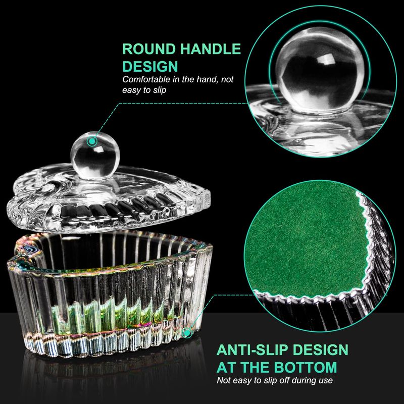 AORAEM 2PCS Nails Tips Art Dappen Dish with Lid Acrylic Liquid Powder Dappen Monomer Dish Glass Crystal Cup Glassware Tools for Professional Use and Home Use